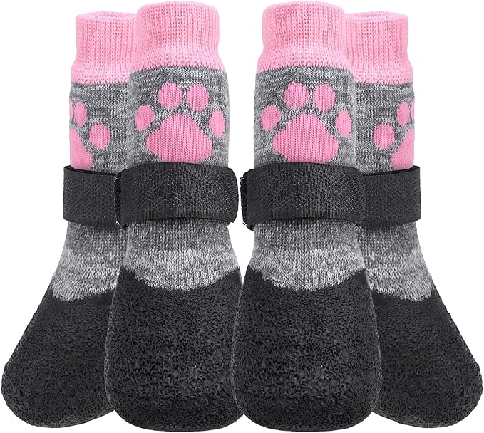 KOOLTAIL Anti Slip Dog Socks for Hot/Cold Pavement to Prevent Licking Paws,Booties for Hardwood Floors,Traction Rain Dog Boots&Paw Protectors Shoes with Grip for Small Medium Large Senior Dogs