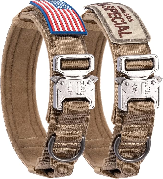Tactical Dog Collar with USA American Flag - Military Dog Collar Thick with Handle - Heavy Duty Nylon K9 Adjustable Metal Buckle for Medium Large Dogs M L XL Chew Proof with 2 Patches Black