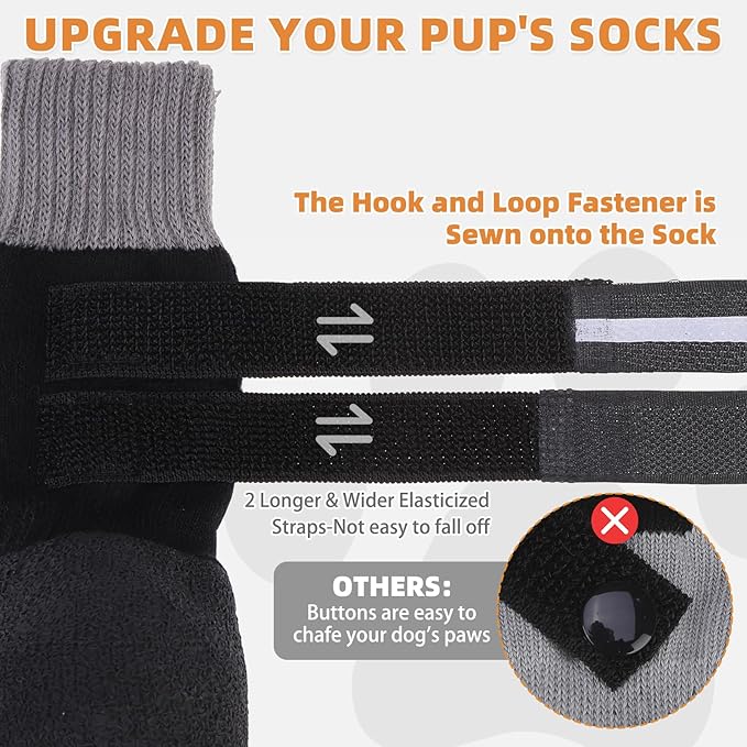 KOOLTAIL Anti Slip Winter Dog Socks to Prevent Licking Paws, Waterproof Snow Rain Long Dog Boots&Paw Protector, Warm Grippy Booties Reflective Double Straps for Hardwood Floor, Small Medium Large Dogs