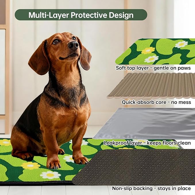 Qeils Reusable Puppy Pads for Small Dogs, Washable Pee Pads with Non-Slip , Absorbent Leakproof Mat for Crates, Playpens, Pet Beds & Whelping, Indoor Potty Training Grass Green, 30"x34", 4 Pack