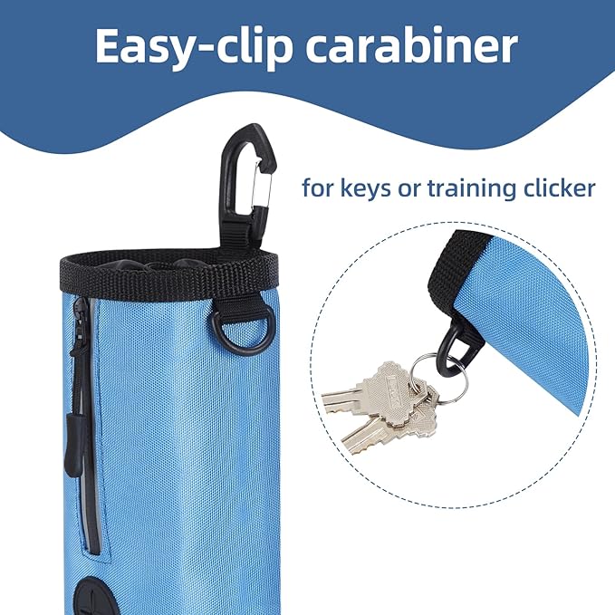 Ownpets Small-Size Pet Training Treat Pouch with Drawstring Closure - Dog Treat Bag for Leash, Carabiner Hook, Poop Bag Holder & Reflective Strip, 825ml Capacity (Blue)