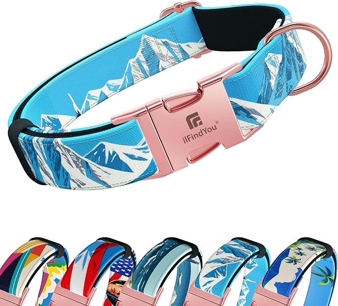 Dog Collar for Medium Dogs, Rocky Mountains Pattern, Heavyweight Polyester Adjustable Puppy Collar with Secure Metal Buckle，Suitable for Female Dogs M