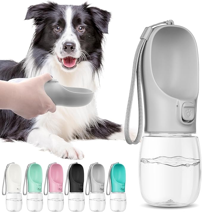 Maiiu Portable Travel Dog Water Bottle with Bowl, Leak Proof, Convenient for Walking, Hiking and Camping (Gray, 12oz)