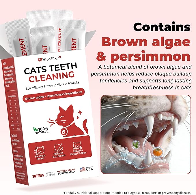 Cat Dental Care & Teeth Cleaning Gel Treat for Cats – Freshen Breath, Help Reduce Plaque Buildup & Support Oral Care with Papain, MCC