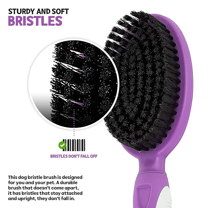 Soft Bristle Dog Brush For Short Haired Cats Or Dogs - Firm Bristles To Remove Dust, Dirt, And Loose Fur - Hook And Rubber Handle