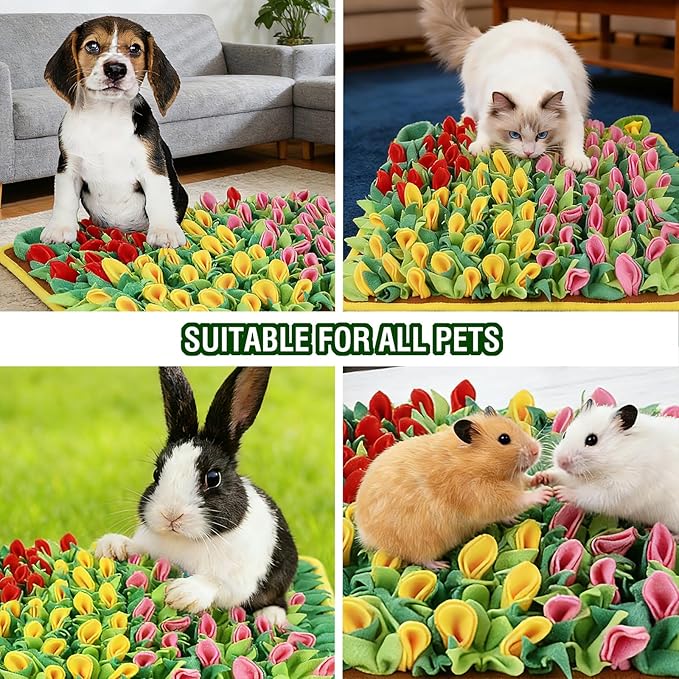 Snuffle Mat for Dogs, 23.62''*15.75'' for Small & Medium, Fleece Mentally Stimulating Toys for Dogs Cats Rabbits, Helps Control Eating Speed and Train Scent Detection (Tulip Style)