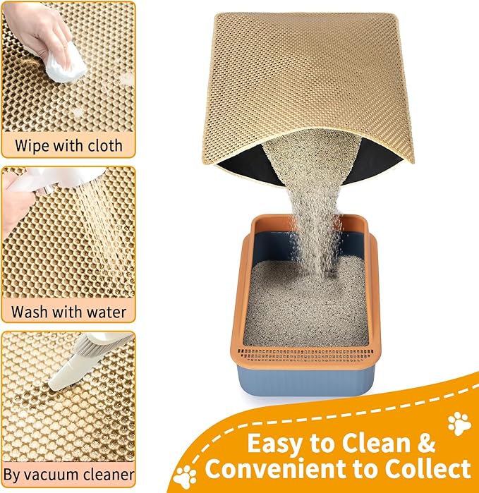 Cat Litter Mats Litter Trapping Mat, 25''x16'' Cat Litterbox Mat for Floor, 2 Layer Honeycomb Pet Litterbox Matt Catcher Rug, Waterproof Urine Proof, Non-Slip, Soft, Clean Easily, Small