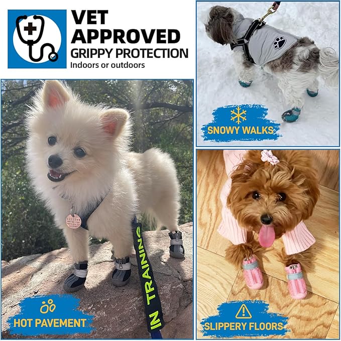 JZXOIVA Dog Shoes for Small Dogs, Fleece Dog Boots Paw Protector for Comfort and Warmth, Dog Booties with Anti-Slip Sole for Winter Snow Hardwood Floors Walking Brown Size 1