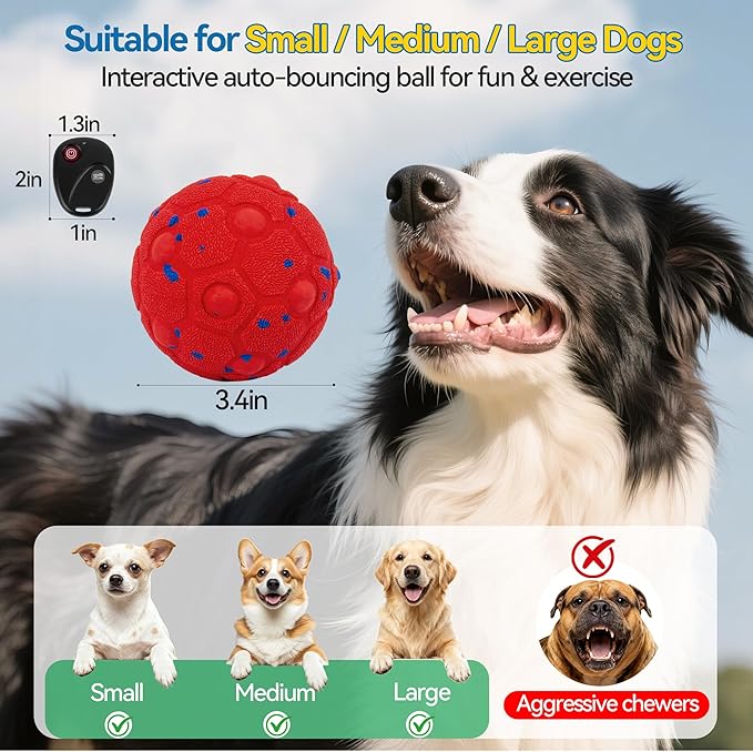 Newget Interactive Dog Toy Ball with Remote, 3 Modes Smart Moving Dog Balls with Touch Wake-Up, Automatic Bouncing/Rolling Chew-Resistant Ball for Medium & Large Dogs to Keep Busy, Indoor/Outdoor