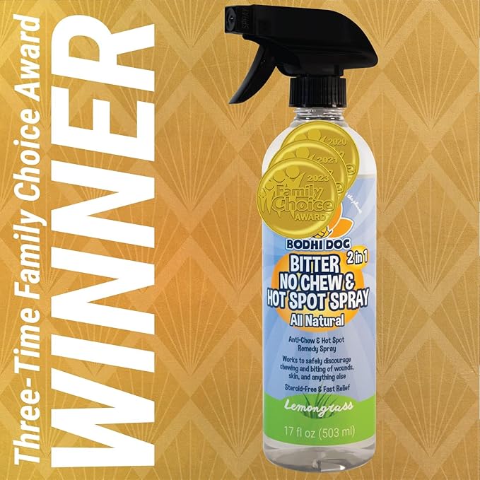 Bodhi Dog Bitter 2-in-1 No Chew & Hot Spot Spray - Natural Anti-Chew Remedy Better Than Bitter Apple - Soothes Hot Spots, Deters Chewing - Safe for Skin, Wounds & Furniture- Made in USA (17 Fl Oz)