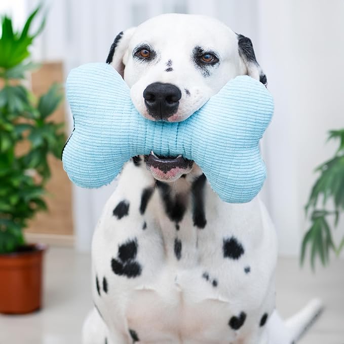 Playology Dog Toys | Plush Squeaky Bone Chew Toy for Dogs | Jumbo Peanut Butter Scented Toy - Easy to Clean and Made from Non Toxic Materials