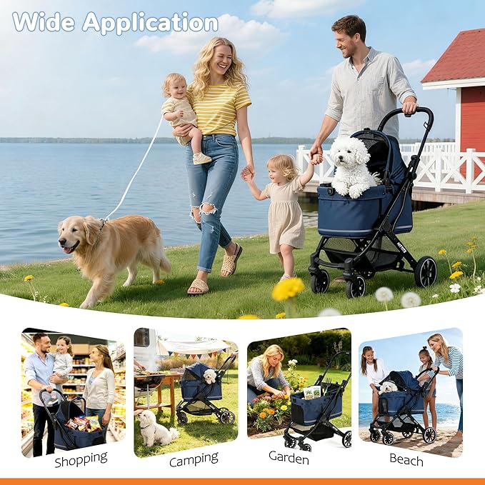 HITTITE Pet Stroller with Weatherproof Cover, All-Terrain 4-Wheel Cat & Dog Stroller with Adjustable Canopy, Foldable Dog Strollers with Storage Basket for Small to Medium Dogs Up to 55 lbs.