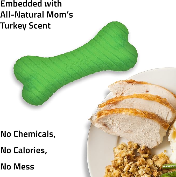 Playology Dog Toys | Dual Layer Bone Durable Chew Toy Bone for Dogs | Medium Mom's Turkey Scented Toy - Easy to Clean and Made from Non Toxic Materials