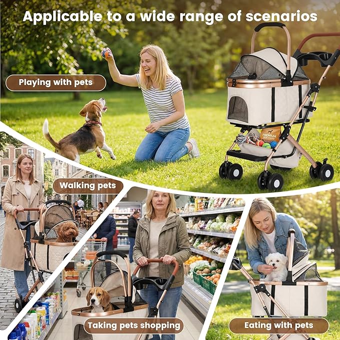 Dog Stroller for Small & Medium Dogs & Cats, Foldable Pet Stroller Wagon Carries Up to 44 lbs, Dog Wagon with Storage Basket and Cup Holders, Plus a Removable Portable Pet Carrier