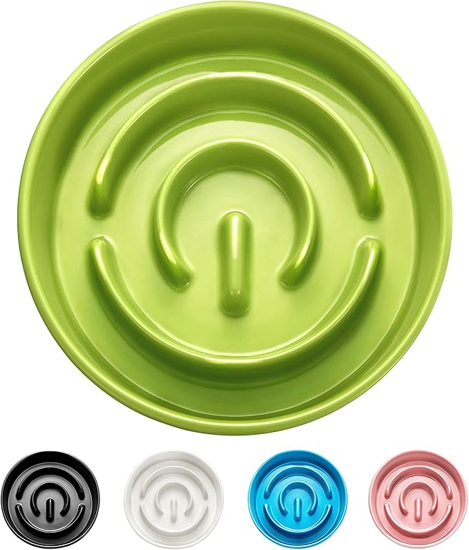 Ceramic Slow Feeder Bowls for Large Dogs, 3.0 Cups Slow Feeder for Fast Eaters, 48oz, 10in, Green