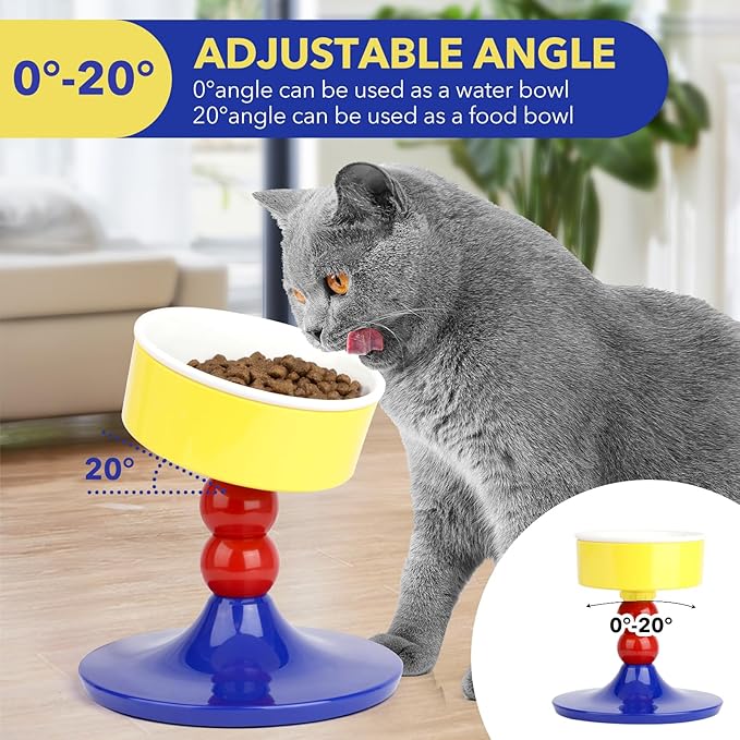 Elevated Cat Bowls, Adjustable Height & Angle, Anti Vomiting, Non-Slip, Easy to Clean, Cat Dishes for Food & Water, No Spill