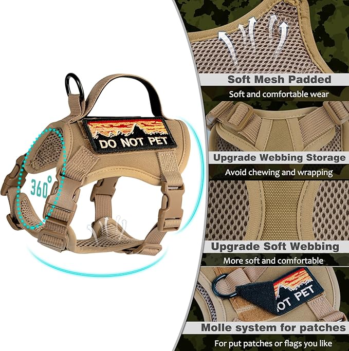 Tactical Cat Harness for Walking, Adjustable Escape Proof Pet Vest for Large Cat,Easy Control Breathable Cat Vest with Handle，Molle Patches (Khaki, L)