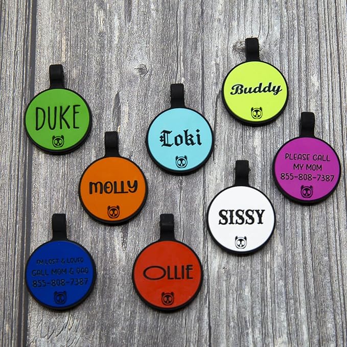 Silicone Silent Cat Tag Personalized with 5 Lines of Custom Deep Engraved Durable Soundless Pet ID Name Tag Round Small Lime