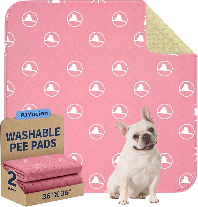 PJYuCien Washable Dog Playpen Mat, 2 Pack 36”x 36” Pink, Leak-Proof Reusable Puppy Pee Pads, Non-Slip Pee Mat for Whelping Pads, Crate, Potty Training, Puppy (Note: Mat Only, Playpen Not Included)