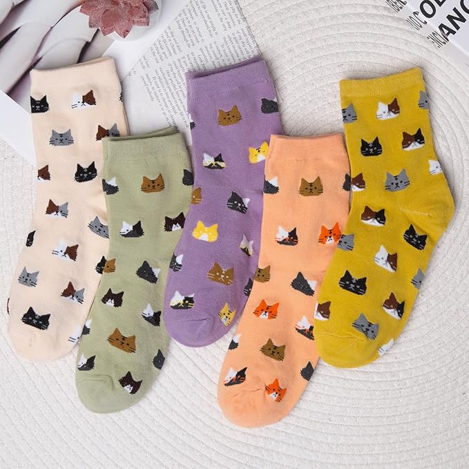 Chalier Womens Funny Socks Cozy Cute Printed Patterned Fun Sock Novelty Cat Dog Socks for Women