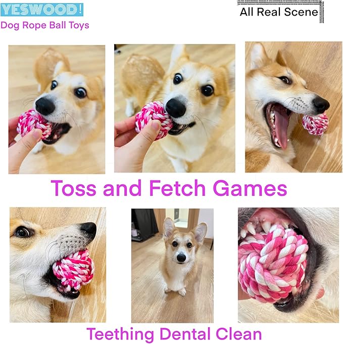 YESWOOD! Puppy Toys Small Rope Balls for Teething, Puppy Chew Pink Toy,Pet Friendly Washable Dog Toy Rope Ball for Small and Medium Dogs 0-80 Pounds(3-Pack) Dog Interactive Gifts