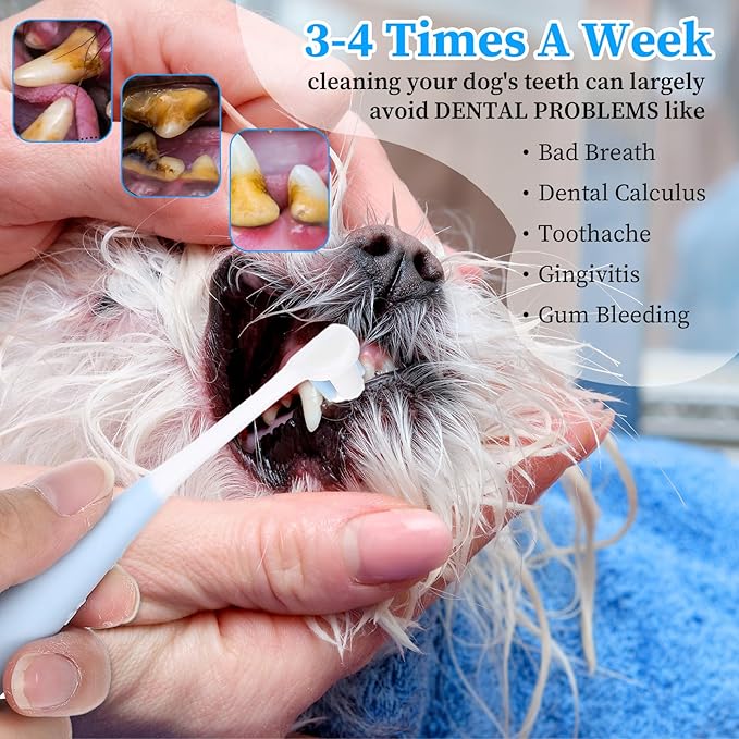 3 Pcs Small Dog Toothbrush Kit: Silicone 360 Pet Tooth Brushes for Dogs Cat, 3-Sided Dog Toothbrush Set of 3 Different Shapes PP+Nylon