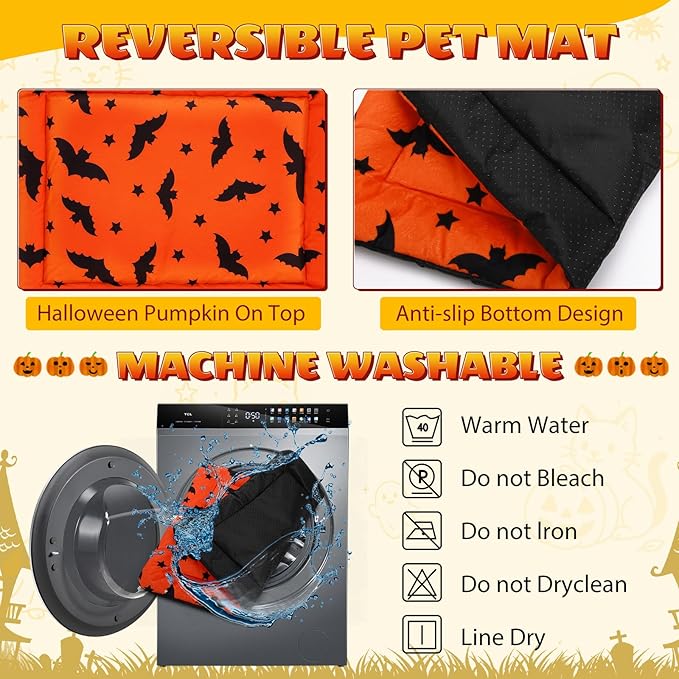2 Pack Halloween Self Warming Cat Bed Self Heating Cozy Bat Cat Pad with Non Slip Bottom 18 x 24 Inch Goth Pet Mat for Small Dogs Spooky Fall Halloween Decor