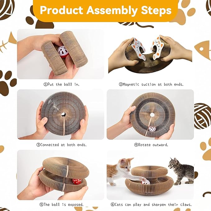 2Pcs Magic Organ Cat Scratcher, Foldable Accordion Cat Scratching Board with Toy Ball, Compact Cat Scratch Pad Kitty Kurlz Cat Toys for Indoor Cats, Stress Relief & Furniture Protection