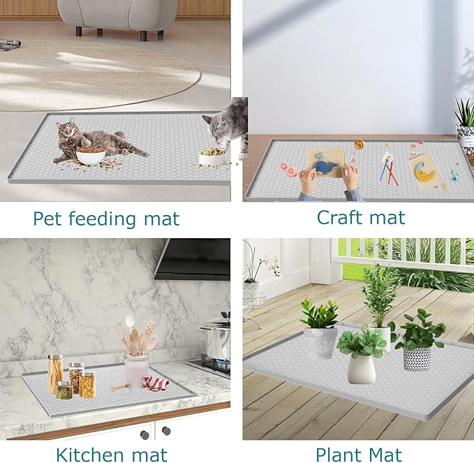 Cat Litter Mat for Litter Box, Silicone Large Cat Litter Trapping Mat - 25x19 in, Waterproof & Non-Slip, Durable & Easy Clean, Light Grey