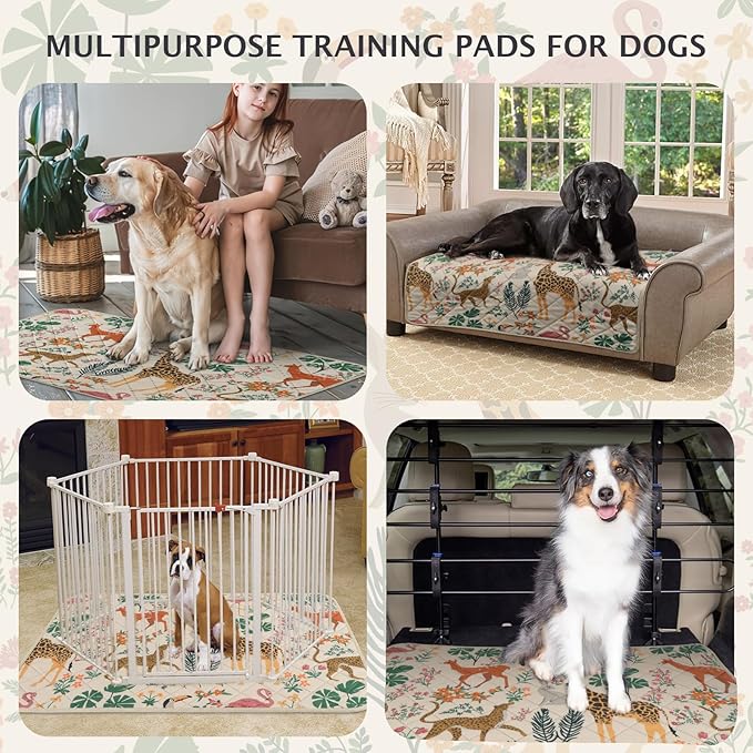 IEUUMLER Washable Pee Pads for Dogs, 2 Pack Forest Pattern Reusable Waterproof Puppy Pads, Non-Slip Super Absorbent Dog Training Pad for Playpen Crate Bed EU013 Beige Jungle, 41x36