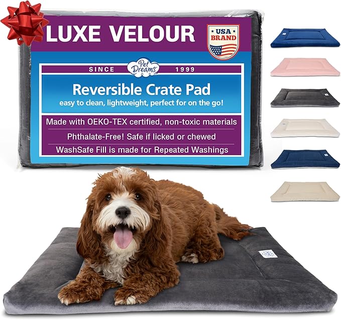 Pet Dreams Dog Crate Pad - Washable Kennel Mat, Crate Pads for Dog Cages, Non-Toxic, Flat Indoor Cat Bed, Fits iCrate 18, 24, 30, 36, 42, 48 Inches (Grey, Small, 24")