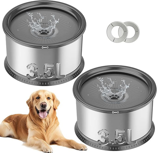 Twinsing 2PCS 3.5L No Spill Dog Water Bowl 118oz Stainless Steel Slow Water Bowl for Small Medium Large Dogs Splash Proof Pet Bowl with Anti-Slip Mat for Sloppy Messy Drinkers