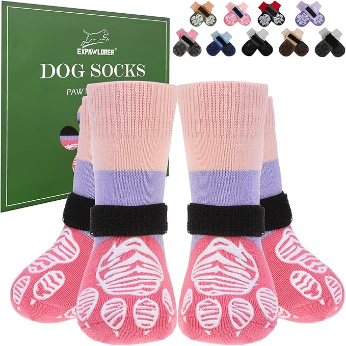 EXPAWLORER Anti Slip Dog Socks to Prevent Licking Paws, Dog Shoes for Cold Winter, Dog Booties for Hardwood Floors, Dog Boots & Paw Protectors with Grippers for Small Medium Large Senior Dogs S