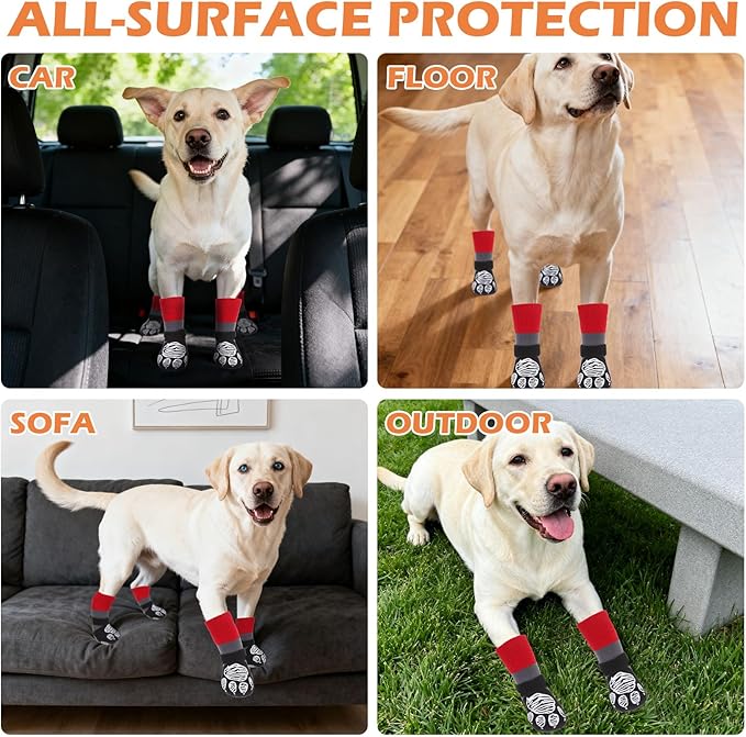 EXPAWLORER Christmas Anti Slip Dog Socks to Prevent Licking Paws, Dog Shoes for Cold Winter, Dog Booties for Hardwood Floors, Dog Boots & Paw Protectors for Small Medium Large Senior Dogs Red Black S
