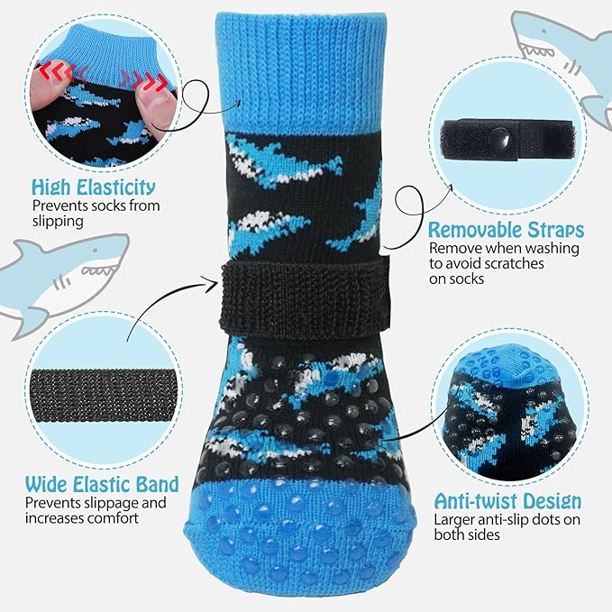 SCENEREAL Anti Slip Dog Socks to Prevent Licking Paws for Hardwood Floors, Double Sides Dog Shoes Boots & Paw Protectors for Hot/Cold Pavement, Dog Grippy Booties for Small Medium Large Senior Dogs