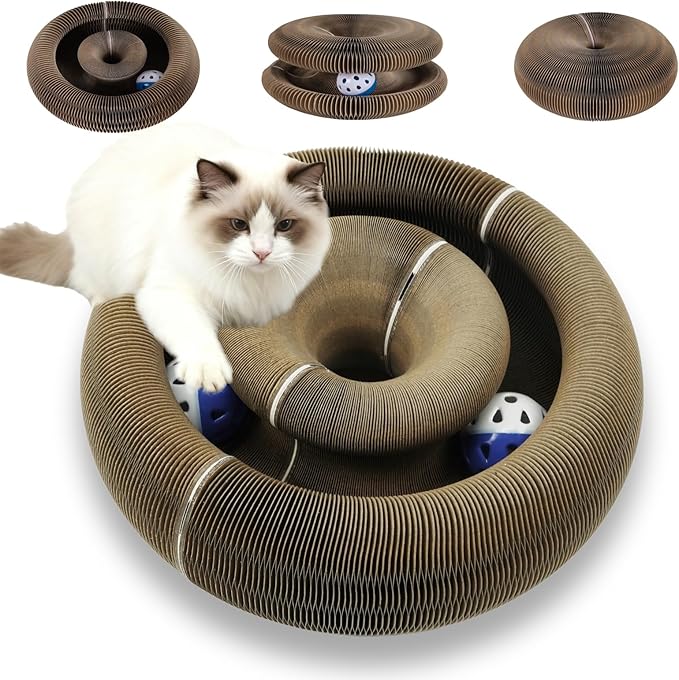 Magnetic Magic Organ Cat Scratcher Toy Old Version, Extra-Thick & Large Cardboard Cat Scratching Board Toy with Bell Ball, Interactive Enrichment Toy for Indoor Cats & Kittens