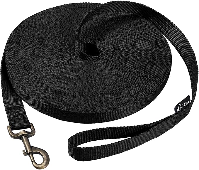 HIKISS Long Dog Leash Obedience Recall Training Agility Lead with Thickening Material for Large Dog - 15ft 20ft 30ft 50ft 100ft Training Leash (Black 30ft)