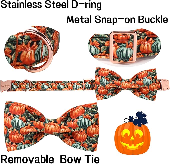 Unique style paws Cotton Dog Collar with Bow Autumn Puppy Collar with Halloween Oil Painting Pumpkin for Small Medium Large Boys Girls Dogs
