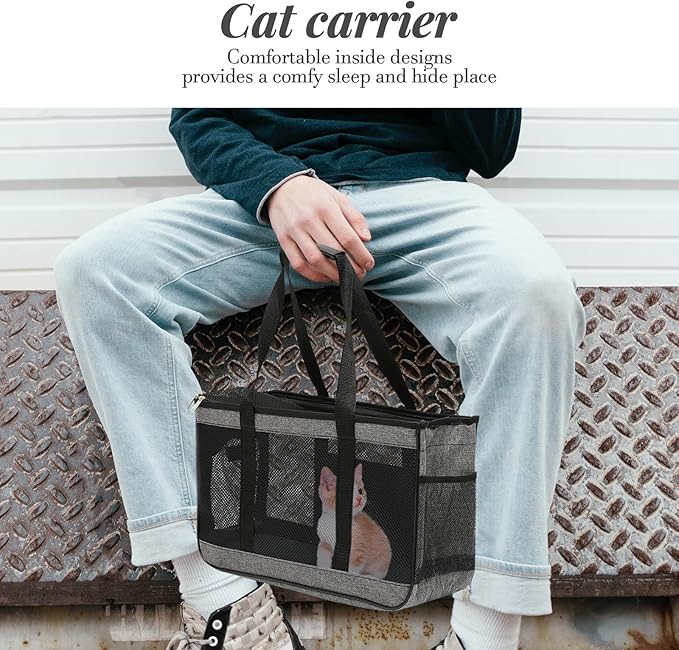 Outdoor Cat Carrier Bag Breathable Mesh Pet Travel Carrier Handheld Pouch for Comfortable Safe Outdoor Use Gray
