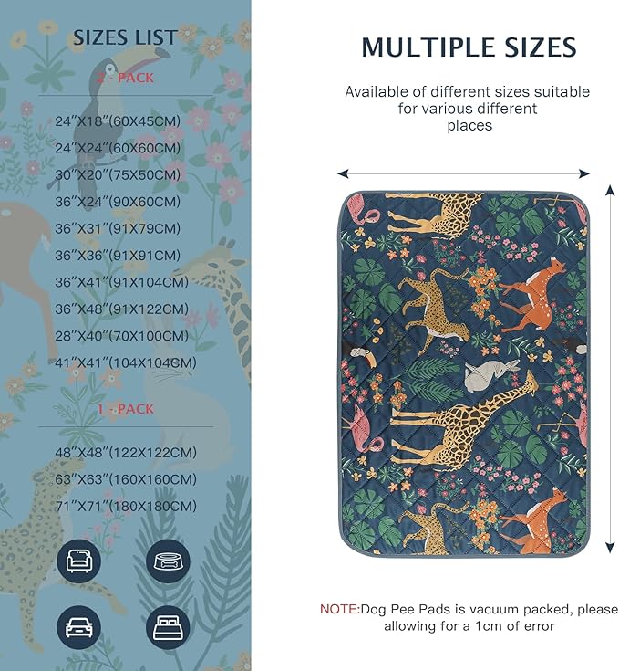 IEUUMLER Washable Pee Pads for Dogs, 2 Pack Forest Pattern Reusable Waterproof Puppy Pads, Non-Slip Super Absorbent Dog Training Pad for Playpen Crate Bed EU013 Navy Blue Jungle, 24x18