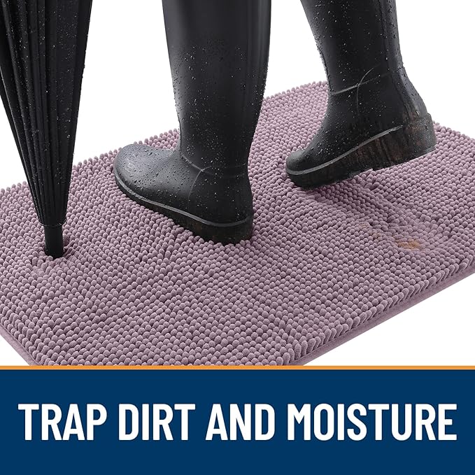 OLANLY Dog Door Mat for Muddy Paws 59x24, Absorbs Moisture and Dirt, Absorbent Non-Slip Washable Doormat, Quick Dry Chenille Mud Mat for Dogs, Entry Indoor Entryway Carpet for Inside Floor, Deep Plum