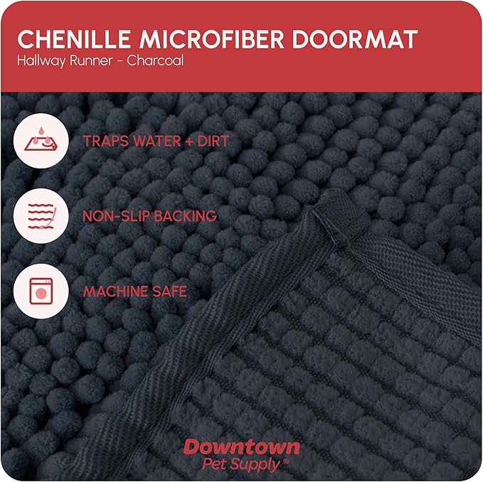 My Doggy Place Dog Mud Mat, 96" x 24" Charcoal – Thick Microfiber Entry Rug for Snow, Mud & Salt – Absorbent, Quick-Dry, Washer-Safe & Non-Slip, XX-Large