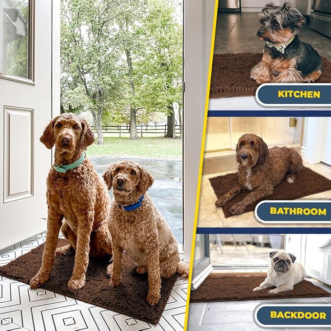Muddy Mat® Shown on TV – Super Absorbent Microfiber Dog Door Mat for Muddy Paws, Non-Slip Washable Pet Rug, Quick Dry Chenille Entryway Carpet, Machine Washable Indoor Outdoor mat, Brown 59"x24"