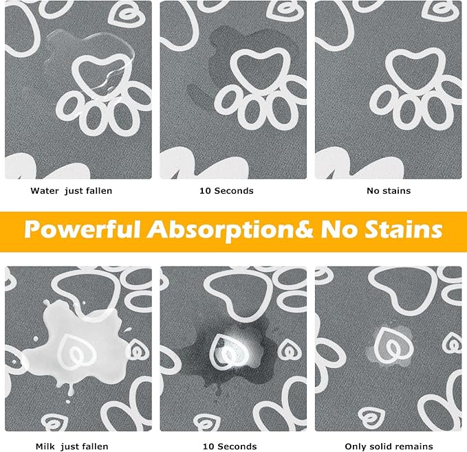 Dog Food Mat Absorbent,16"×24" Pet Mat for Floors Waterproof Quick Dry Dog Bowl Mat for Food and Water No Stains Non Slip Cat Feeding Mat Pet Supplies Paw Dark Gray