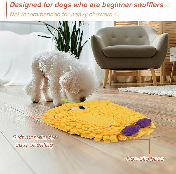 Snuffle Mat for Dogs, Plush Enrichment Feeding Mat for Mental Stimulation, Puppy Chew Mat to Keep Them Busy, for All Breeds Sizes, Yellow, 1 Pc