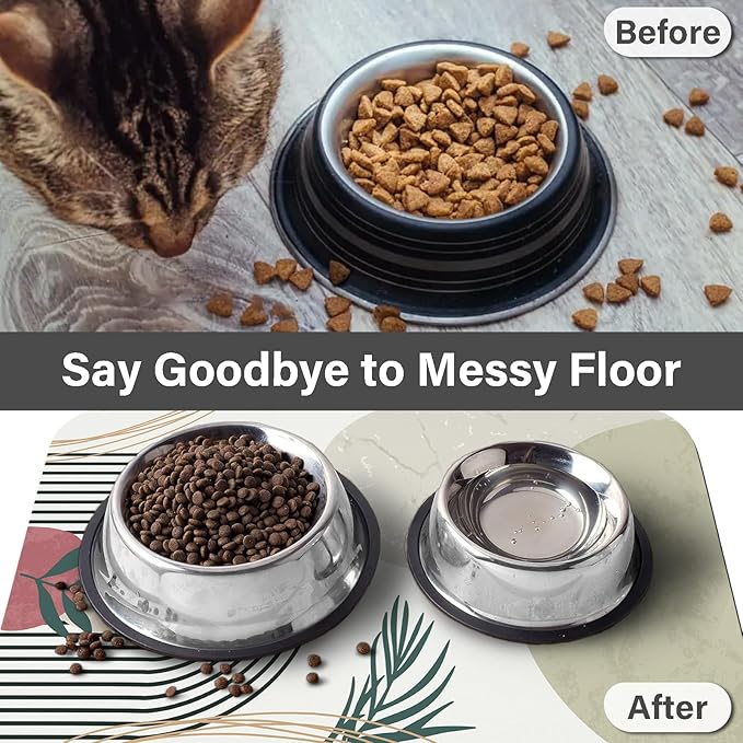 Patterned Cat & Dog Bowl Mat for Food and Water, 12"×20" Quick Dry Absorbent Pet Feeding Mat, Eco-Friendly Dog Placemat