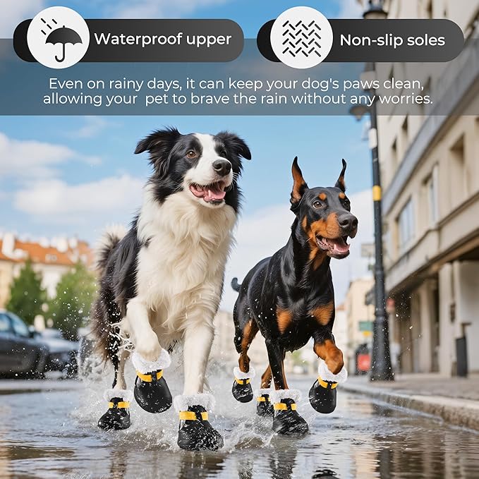 Dog Shoes for Small Medium Large Dogs,Winter Dog Snow Boots & Paw Protectors Waterproof for Cold Weather & Hard Floors,Adjustable Anti-Slip Dog Booties with Removable Wool Liner (Black, 7)