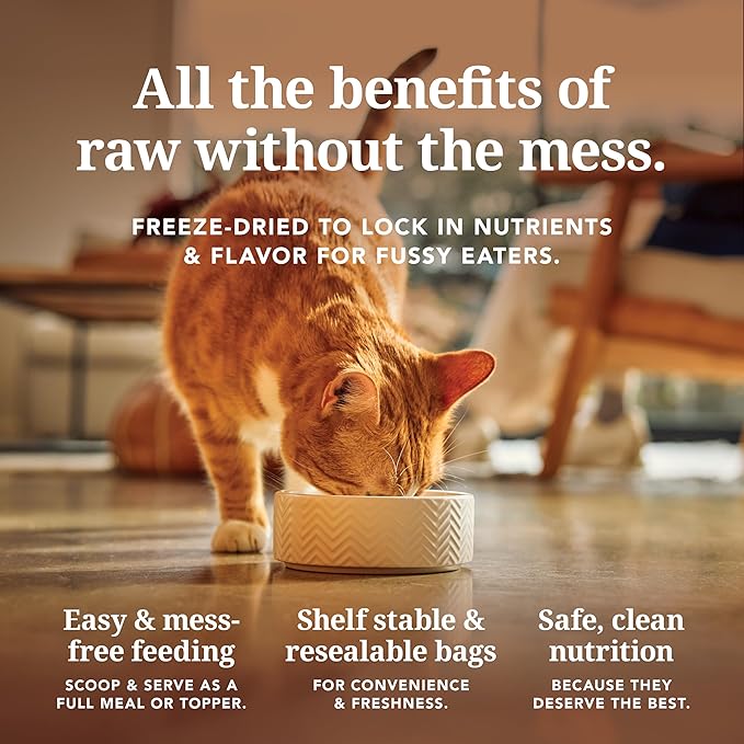 Feline Natural Freeze Dried Cat Food - Grain-Free and High Protein Cat Food from New Zealand, Complete Meal or Topper for Kittens, Adults, and Senior Cats, Grass-Fed Lamb and Venison, 11 oz