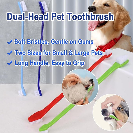9 Pack Dog Tooth Brushing Kit, Pet Dental Hygiene & Grooming Set for Dogs and Cats, Includes Dual-Head Toothbrush, Finger Brushes, Tongue Scraper and Tear-Stain Grooming Brush
