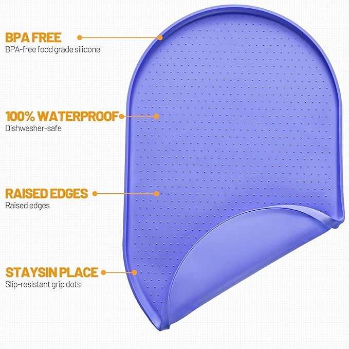 Hubulk 100% Waterproof Silicone Pet Feeding Mat with Raised Edge for Food and Water, Dog Bowl Mats, Cat Bowls Placemat with High Lip Protects Floor for Cats and Dogs (Purple, 16" L x 10" W)